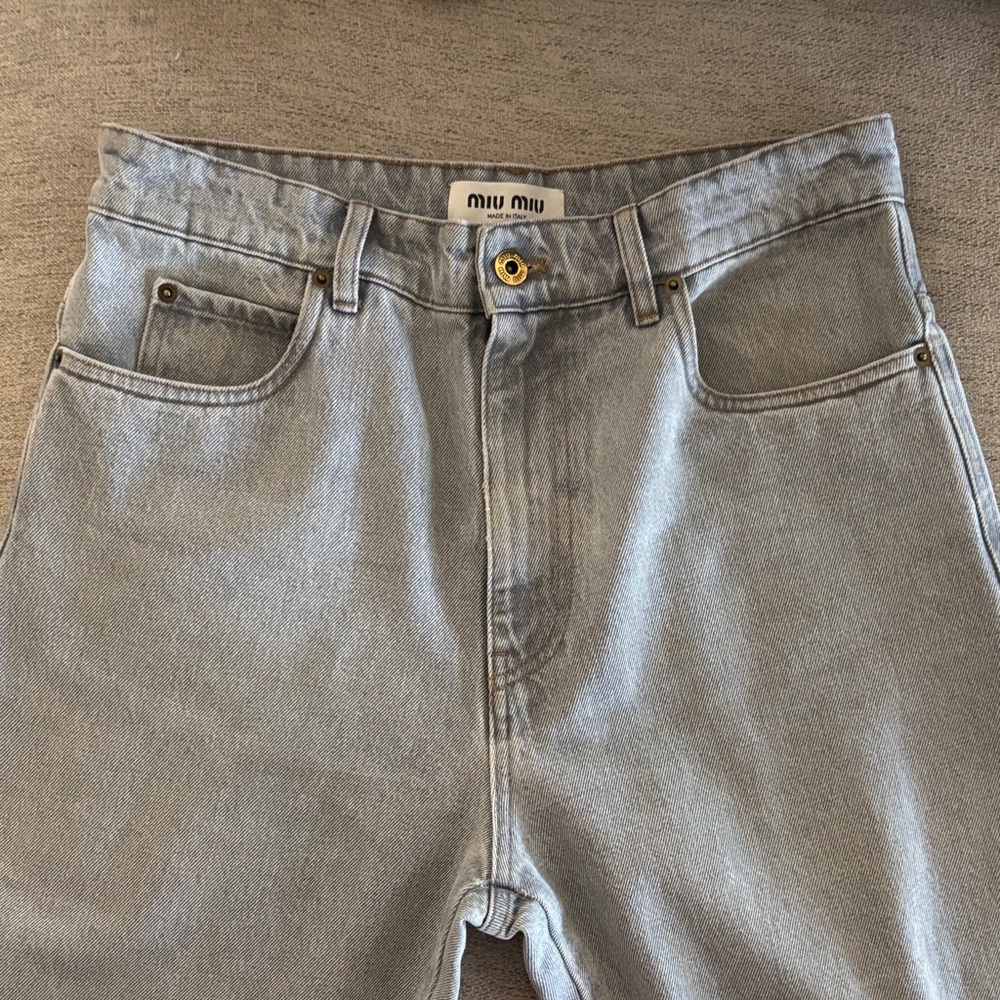 Miu Miu Women’s Slouchy Jeans in Light Gray size 26